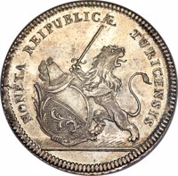 Swiss cantons coin 1 Thaler (1779) obverse obverse of 1 Thaler (1779) coin with KM# 167 from Swiss cantons. Inscription: MONETA REIPUBLICÆ TURICENSIS