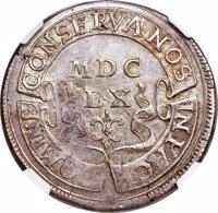 Swiss cantons coin 1 Thaler (1660) reverse reverse of 1 Thaler (1660) coin with KM# 88 from Swiss cantons. Inscription: DOMINE CONSERVA NOS IN PACE MDC LX