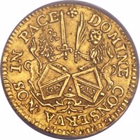 Swiss cantons coin 1 Ducat (1646) obverse obverse of 1 Ducat (1646) coin with KM# 68 from Swiss cantons. Inscription: DOMINE CONSERVA NOS IN PACE