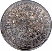 Swiss cantons coin 2 Thaler (1622 - 1624) reverse reverse of 2 Thaler (1622 - 1624) coin with KM# 38 from Swiss cantons. Inscription: DOMINE·CONSERVA·NOS·IN·PACE