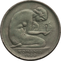 Romania coin 5 Lei - Ferdinand I (1922) obverse obverse of 5 Lei - Ferdinand I (1922) coin with KM# Pn194 from Romania. Inscription: ROMANIA 1922