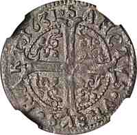 reverse of 1 Batzen (1622 - 1642) coin with KM# 9 from Swiss cantons. Inscription: SANCTVS · VRSVS ·MART · 1631·