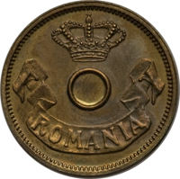 obverse of 5 Bani - Carol I (1905) coin with KM# Pn59 from Romania. Inscription: ROMANIA