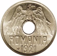 obverse of 25 Bani - Ferdinand I (1921) coin with KM# PnB180 from Romania. Inscription: ROMANIA HF 1921