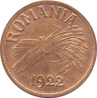 Romania coin 1 Leu - Ferdinand I (1922) obverse obverse of 1 Leu - Ferdinand I (1922) coin with KM# Pn186 from Romania. Inscription: ROMANIA 1922
