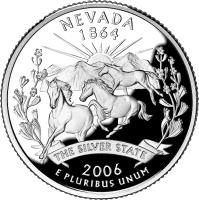 reverse of 1/4 Dollar - Nevada - Washington Quarter; Silver Proof (2006) coin with KM# 382a from United States.