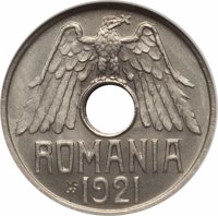 Romania coin 50 Bani - Ferdinand I (1921) obverse obverse of 50 Bani - Ferdinand I (1921) coin with KM# Pn180 from Romania. Inscription: ROMANIA 1921
