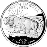 reverse of 1/4 Dollar - North Dakota - Washington Quarter; Silver Proof (2006) coin with KM# 385a from United States.