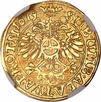 German States coin 1 Goldgulden (1616 - 1622) reverse reverse of 1 Goldgulden (1616 - 1622) coin with KM# 49 from German States. Inscription: .SUB.UMB.ALA.TVA.PROT.N.1619.
