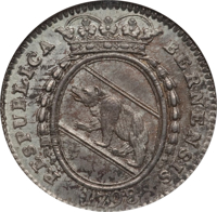 Swiss cantons coin 20 Kreuzer (1797 - 1798) obverse obverse of 20 Kreuzer (1797 - 1798) coin with KM# 159 from Swiss cantons. Inscription: RESPUBLICA BERNENSIS 1798