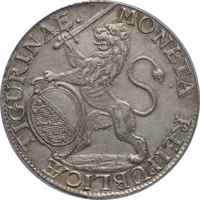 Swiss cantons coin 1 Thaler (1724 - 1734) obverse obverse of 1 Thaler (1724 - 1734) coin with KM# 147 from Swiss cantons. Inscription: MONETA REIPUBLICÆ TIGURINAE