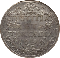 Swiss cantons coin 1 Thaler (1695) reverse reverse of 1 Thaler (1695) coin with KM# 112 from Swiss cantons. Inscription: IUSTITIA ET CONCORDIA 1695