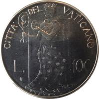 reverse of 100 Lire - John Paul II (1979 - 1980) coin with KM# 146 from Vatican City. Inscription: CITTA' DEL VATICANO L. 100 PRVDENTIA