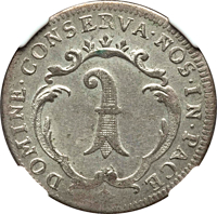 Swiss cantons coin 3 Batzen (1764 - 1765) obverse obverse of 3 Batzen (1764 - 1765) coin with KM# 165 from Swiss cantons. Inscription: DOMINE · CONSERVA · NOS · IN · PACE