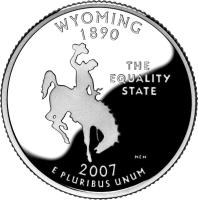 United States coin 1/4 Dollar - Wyoming - Washington Quarter; Silver Proof (2007) reverse reverse of 1/4 Dollar - Wyoming - Washington Quarter; Silver Proof (2007) coin with KM# 399a from United States.