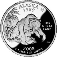 United States coin 1/4 Dollar - Alaska - Washington Quarter; Silver Proof (2008) reverse reverse of 1/4 Dollar - Alaska - Washington Quarter; Silver Proof (2008) coin with KM# 424a from United States.