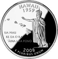 United States coin 1/4 Dollar - Hawaii - Washington Quarter; Silver Proof (2008) reverse reverse of 1/4 Dollar - Hawaii - Washington Quarter; Silver Proof (2008) coin with KM# 425a from United States.