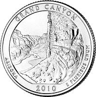 United States coin 1/4 Dollar - Grand Canyon, Arizona - Washington Quarter (2010) reverse reverse of 1/4 Dollar - Grand Canyon, Arizona - Washington Quarter (2010) coin with KM# 472 from United States. Inscription: GRAND CANYON ARIZONA 2010 E PLURIBUS UNUM