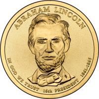 obverse of 1 Dollar - Abraham Lincoln (2010) coin with KM# 478 from United States. Inscription: ABRAHAM LINCOLN IN GOD WE TRUST 16th PRESIDENT 1861-1865