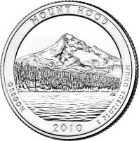 United States coin 1/4 Dollar - Mount Hood, Oregon - Washington Quarter (2010) reverse reverse of 1/4 Dollar - Mount Hood, Oregon - Washington Quarter (2010) coin with KM# 473 from United States. Inscription: MOUNT HOOD OREGON 2010 E PLURIBUS UNUM