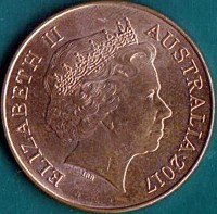 obverse of 25 Cents - Elizabeth II - Legends of the Anzacs: George Cross - 4'th Portrait (2017) coin from Australia. Inscription: ELIZABETH II AUSTRALIA 2017 IRB
