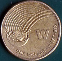 reverse of 1 Dollar - Elizabeth II - Letter W - Weet-Bix - 4'th Portrait (2019) coin from Australia. Inscription: W ONE DOLLAR WEET-BIX