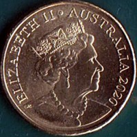 obverse of 1 Dollar - Elizabeth II - Centenary of QANTAS - 6'th Portrait (2020) coin from Australia. Inscription: ELIZABETH II AUSTRALIA 2020 JC