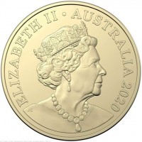 Australia coin 1 Dollar - Elizabeth II - Centenary of QANTAS - 6'th Portrait (2020) obverse obverse of 1 Dollar - Elizabeth II - Centenary of QANTAS - 6'th Portrait (2020) coin from Australia. Inscription: ELIZABETH II AUSTRALIA 2020 JC