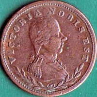 Canadian provinces coin 1/2 Penny - George III (1811 - 1813) obverse obverse of 1/2 Penny - George III (1811 - 1813) coin from Canadian provinces. Inscription: VICTORIA NOBIS EST
