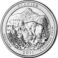 United States coin 1/4 Dollar - Glacier National Park, Montana - Washington Quarter (2011) reverse reverse of 1/4 Dollar - Glacier National Park, Montana - Washington Quarter (2011) coin with KM# 495 from United States. Inscription: GLACIER MONTANA 2011 E PLURIBUS UNUM