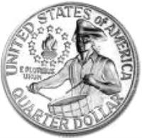 reverse of 1/4 Dollar - 200th Anniversary of the The United States Declaration of Independence, 1776-1976 - Washington Bicentennial Quarter; Silver Proof (1976) coin with KM# 204a from United States. Inscription: UNITED STATES OF AMERICA E PLURIBUS UNUM Q