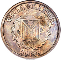 Cuba coin 20 Centavos (1898) reverse reverse of 20 Centavos (1898) coin with KM# Pn9 from Cuba. Inscription: CUBA * LIBRE. 1898