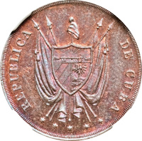 obverse of 10 Centavos (1870) coin with KM# Pn2a from Cuba. Inscription: REPUBLICA DE CUBA * * * * *