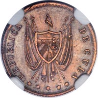 obverse of 5 Centavos (1870) coin with KM# Pn1a from Cuba. Inscription: REPUBLICA DE CUBA * * * * *