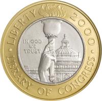 obverse of 10 Dollars - Library of Congress - Bullion (2000) coin with KM# 312 from United States. Inscription: · LIBERTY 2000 · IN GOD WE TRUST LIBRARY OF CONGRESS