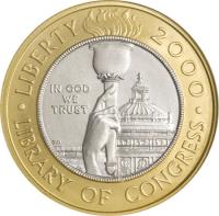 United States coin 10 Dollars - Library of Congress - Bullion (2000) obverse obverse of 10 Dollars - Library of Congress - Bullion (2000) coin with KM# 312 from United States. Inscription: · LIBERTY 2000 · IN GOD WE TRUST LIBRARY OF CONGRESS