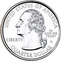 obverse of 1/4 Dollar - Chickasaw National Recreation Area, Oklahoma - Washington Quarter (2011) coin with KM# 498 from United States. Inscription: UNITED STATES OF AMERICA IN GOD WE TRUST LIBERTY QUARTER DOLLAR D