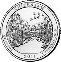 United States coin 1/4 Dollar - Chickasaw National Recreation Area, Oklahoma - Washington Quarter (2011) reverse reverse of 1/4 Dollar - Chickasaw National Recreation Area, Oklahoma - Washington Quarter (2011) coin with KM# 498 from United States. Inscription: CHICKASAW OKLAHOMA 2011 E PLURIBUS UNUM