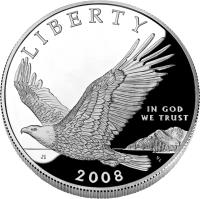 United States coin 1 Dollar - American Bald Eagle (2008) obverse obverse of 1 Dollar - American Bald Eagle (2008) coin with KM# 439 from United States. Inscription: LIBERTY IN GOD WE TRUST JI DE 2008