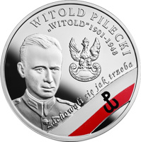 reverse of 10 Złotych - Witold Pilecki ps. „Witold” (2017) coin with Y# 986 from Poland. Inscription: WITOLD PILECKI 
