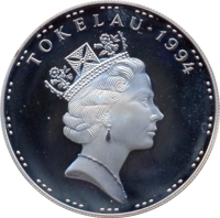 Tokelau coin 5 Tala - Elizabeth II - Protect Our World (1994) obverse obverse of 5 Tala - Elizabeth II - Protect Our World (1994) coin with KM# 21 from Tokelau. Inscription: TOKELAU · 1994 RDM