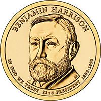 United States coin 1 Dollar - Benjamin Harrison (2012) obverse obverse of 1 Dollar - Benjamin Harrison (2012) coin with KM# 526 from United States. Inscription: BENJAMIN HARRISON IN GOD WE TRUST 23RD PRESIDENT 1889 - 1893