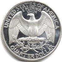 reverse of 1/4 Dollar - Washington Quarter; Silver Proof (1992 - 1998) coin with KM# 164b from United States. Inscription: UNITED STATES OF AMERICA E PLURIBUS UNUM QUARTER DOLLAR