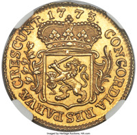 Dutch Republic coin ⅛ Ducat (1773 - 1790) reverse reverse of ⅛ Ducat (1773 - 1790) coin with KM# 98a from Dutch Republic. Inscription: CONCORDIA RES PARVÆ CRESCUNT