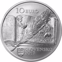 obverse of 10 Euro - 150th Anniversary of the Birth of Božena Slančíková Timrava (2017) coin from Slovakia. Inscription: 10 EURO SLOVENSKO 2017