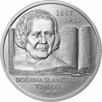 reverse of 10 Euro - 150th Anniversary of the Birth of Božena Slančíková Timrava (2017) coin from Slovakia. Inscription: BOŽENA SLANČÍKOVÁ TIMRAVA 1867 1951