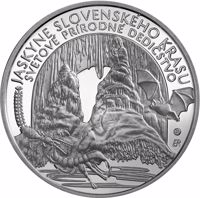 reverse of 10 Euro - World Natural Heritage – Caves of Slovak Karst (2017) coin from Slovakia. Inscription: JASKYNE SLOVENSKÉHO KRASU SVETOVÉ PRÍRODNÉ DEDIČSTVO