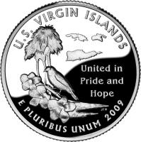 United States coin 1/4 Dollar - U.S. Virgin Islands - Washington Quarter; Silver Proof (2009) reverse reverse of 1/4 Dollar - U.S. Virgin Islands - Washington Quarter; Silver Proof (2009) coin with KM# 449a from United States. Inscription: U.S. VIRGIN ISLANDS United in Pride and Hope E PLURIBUS UNUM