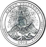 reverse of 1/4 Dollar - Hawai'i Volcanoes National Park, Hawaii - Washington Quarter (2012) coin with KM# 522 from United States. Inscription: HAWAI'I VOLCANOES HAWAII 2012 E PLURIBUS UNUM