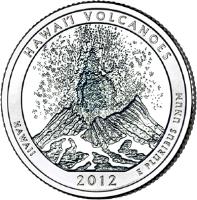 United States coin 1/4 Dollar - Hawai'i Volcanoes National Park, Hawaii - Washington Quarter (2012) reverse reverse of 1/4 Dollar - Hawai'i Volcanoes National Park, Hawaii - Washington Quarter (2012) coin with KM# 522 from United States. Inscription: HAWAI'I VOLCANOES HAWAII 2012 E PLURIBUS UNUM